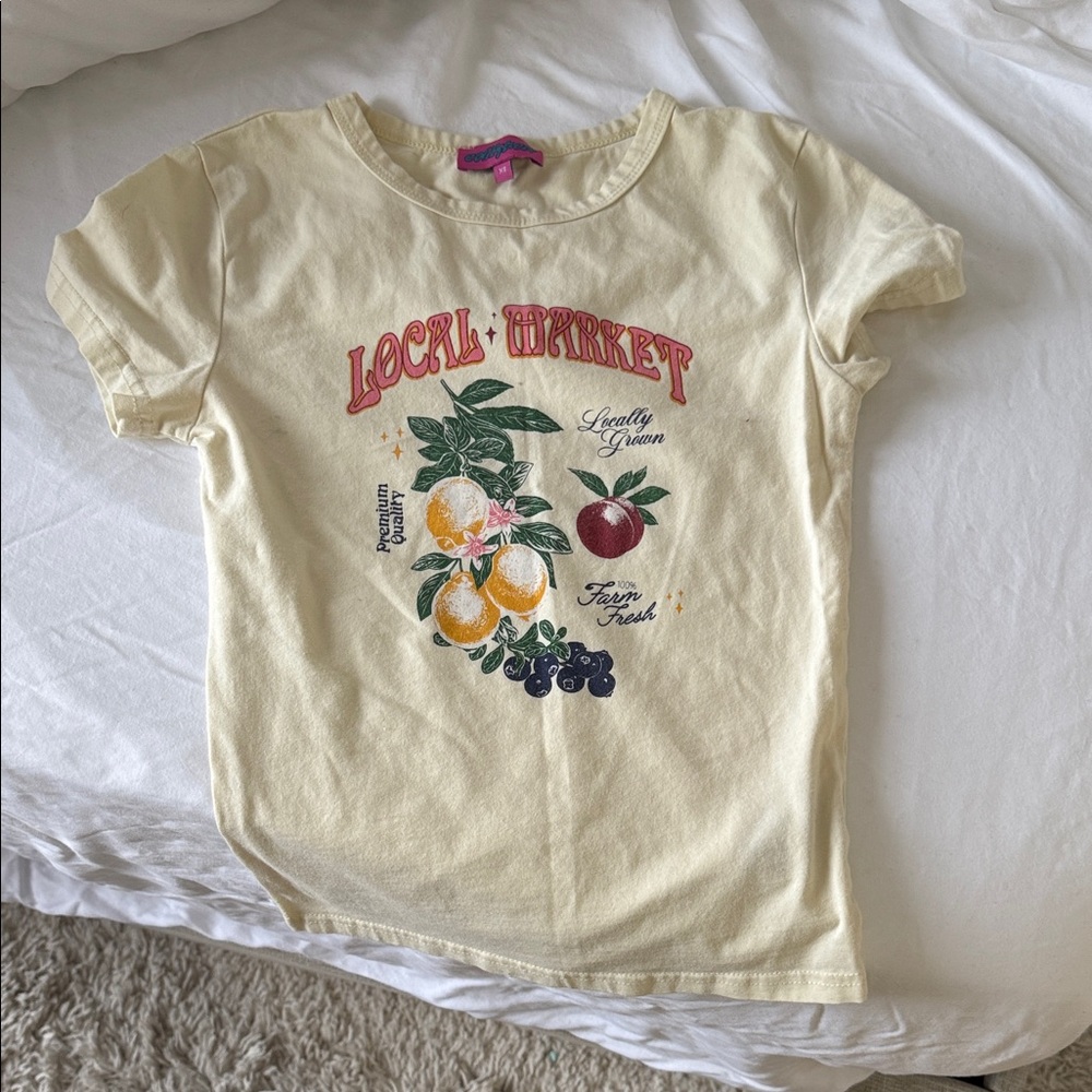 Edikted Cream Short Sleeve 'Local Market' Fruit Graphic Tee